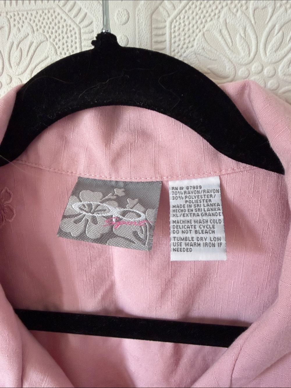 OP Sport Sleeveless Button-Down Top Embroidered Hibiscus Flowers Pink Sz XL - Picture 2 of 6